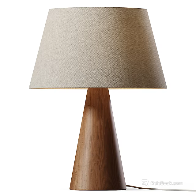 Modern Table Lamp With Beige Linen Lampshade And Wooden Cone Base 3d model 