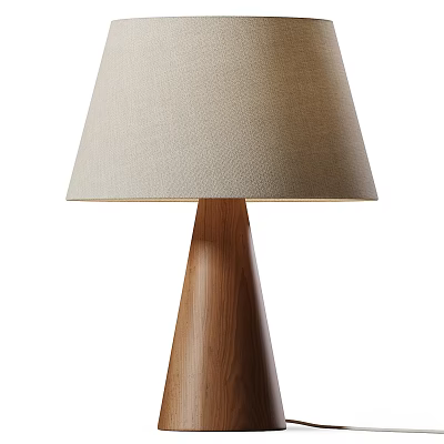 Modern Table Lamp With Beige Linen Lampshade And Wooden Cone Base 3d model