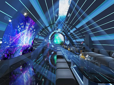 Futuristic KTV Interior Design With Neon Lights Sofas And Bar 3d model