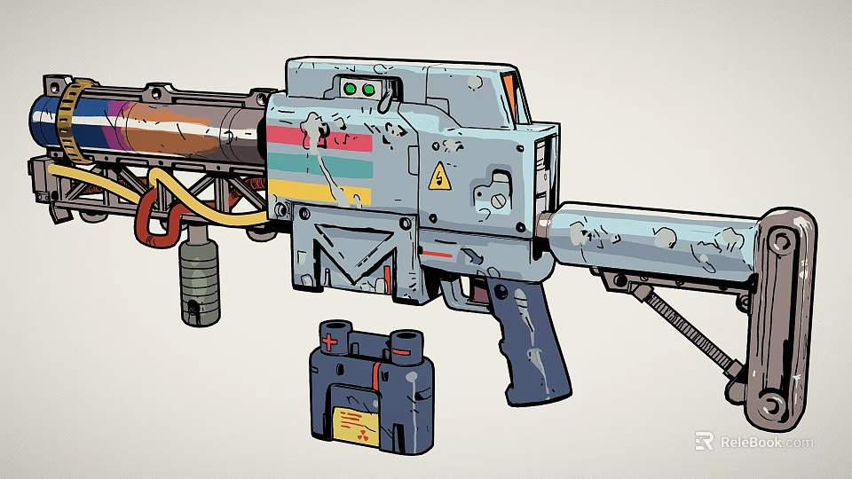 Futuristic Sci Fi Weapon With Colorful Design Warning Symbol And Battery Pack 3d model 