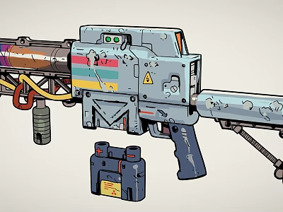 Futuristic Sci Fi Weapon With Colorful Design Warning Symbol And Battery Pack 3d model