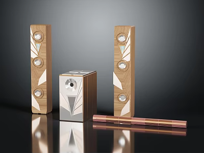 Modern Home Audio System With Wooden Speakers And Compact Control Unit 3d model