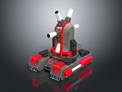 Industrial Mechanical Device With Red And Gray Structure And White Tubes On Tracked Base 3d model