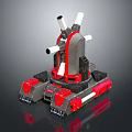 Industrial Mechanical Device With Red And Gray Structure And White Tubes On Tracked Base