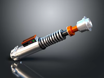 3D Rendered Mechanical Component With Silver Orange Black Coiled Spring Structure 3d model