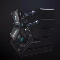 Futuristic Dark Metal Device With Protruding Rods And Illuminated Display Screen
