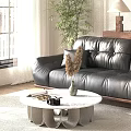 Modern Black Leather Sofa And White Marble Coffee Table Set 3d model