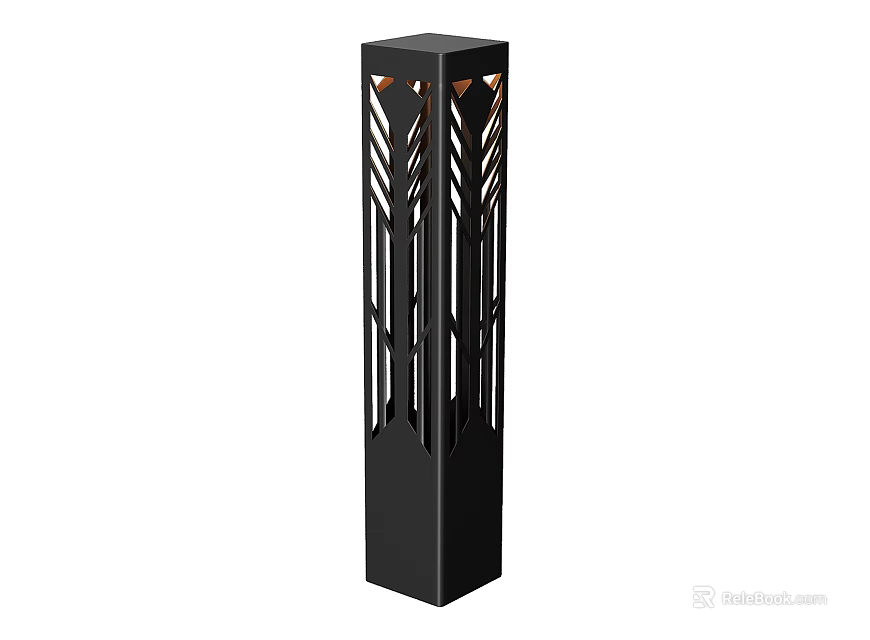 Black Column Outdoor Light With Modern Hollow Design For Garden Decoration 3d model 