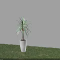 Outdoor Light Illuminating White Flower Pot With Green Plant On Grass And White Wall Background