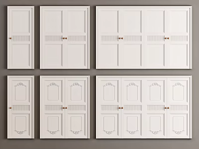 White Modern Interior Double Doors With Various Panel Designs And Hardware 3d model