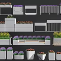 White Flower Planters With Various Designs And Colorful Lavender Green Plants