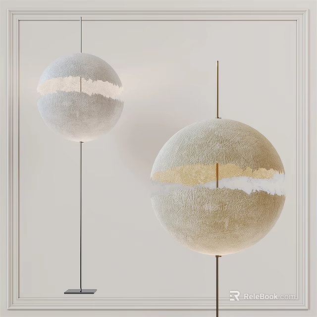 Modern Minimalist Hanging Floor Lamps With Spherical Textured Surface And Golden Middle Band 3d model 