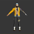 3D Character With Teal Hair Goggles Yellow Jacket And Reflective Shoes