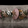 Stylish Wall Decor With Circular Purple Yellow Panels Flowers And Greenery