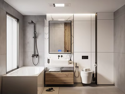 Modern Bathroom Interior With Bathtub Shower Marble Vanity Mirror Lighting And Toilet 3d model
