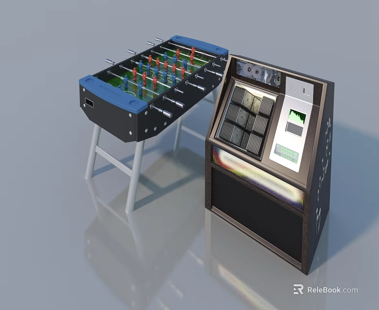 Stylish Blue Foosball Table With White Legs And Retro Arcade Machine Setup 3d model 