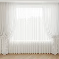 Elegant White Sheer Curtains With Pleated Design Tied Back For Window Interior 3d model