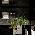 Modern Luxury Dark Marble Bathroom With Stacked Laundry Appliances And Sleek High Quality Fixtures