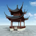 Traditional Chinese Pavilion With Curved Eaves Wooden Structure And Multi Layered Roof Design