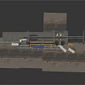 Industrial Facility Model Featuring Metal Frame Structure Mechanical Equipment And Concrete Blocks