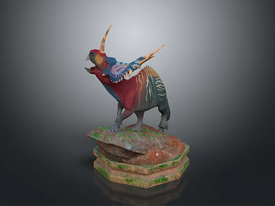 Detailed Colorful Triceratops Dinosaur Model Standing On Rock Base 3d model
