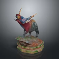 Detailed Colorful Triceratops Dinosaur Model Standing On Rock Base