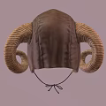 Handcrafted Brown Leather Hat with Ram Horns and Tie String Design 3d model