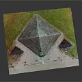 Detailed 3D Pyramid Model with Green Grass and Surrounding Structures on Platform