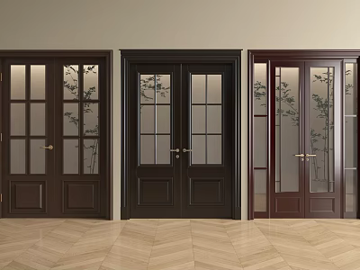 Elegant Wooden Double Doors With Glass Panels And Various Colors For Home Interior 3d model