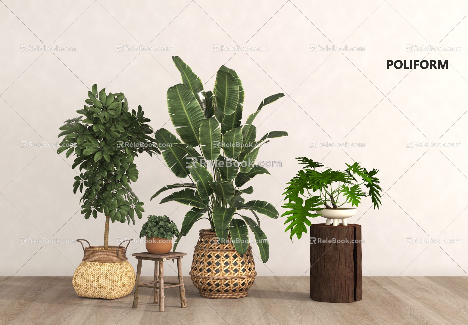 Green plant potted plant combination 3d model