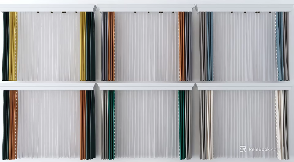 Various Colorful Interior Curtain Styles With Different Fabrics And White Tracks 3d model 