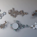 Modern Geometric Wall Decor with Hexagon Square and Circle Shapes in Metal and Wood