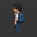 Cheerful Cartoon Boy Waving Hand With Schoolbag And Student Uniform