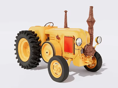 Vintage Yellow Tractor Model Featuring Large Black Wheels Red Panel And Chimneys 3d model