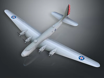 Fighter Jet with Four Propeller Engines Star Insignia on Wings and Gray Fuselage 3d model