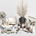 Decorative Ornament Set With Mirror Bag Perfume Bottles Vase Pampas Grass And Cosmetics