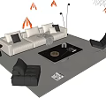 Modern Sofa And Coffee Table Set With Beige Sofa Black Armchairs And Decorative Items 3d model
