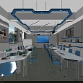 Modern School Classroom With Green Chairs White Tables Projector And Learning Space 3d model