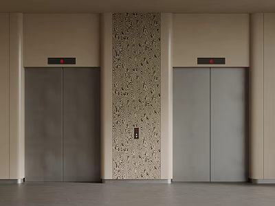 Modern Hotel Elevator Lobby With Two Elevators And Decorative Patterned Wall Panel 3d model