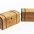 Two Vintage Wooden Trunks With Black Stripes And Metal Lock Details