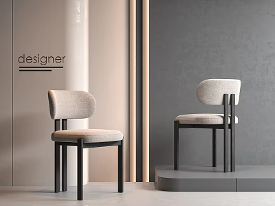 Modern Designer Dining Chairs with Light Grey Cushion and Black Legs 3d model