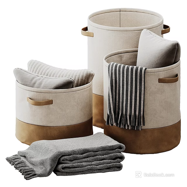 Laundry Storage Baskets In Beige Brown With Handles For Towels And Blanket Organization 3d model 