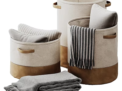 Laundry Storage Baskets In Beige Brown With Handles For Towels And Blanket Organization 3d model