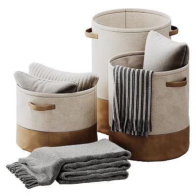 Laundry Storage Baskets In Beige Brown With Handles For Towels And Blanket Organization 3d model