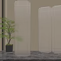 Modern Transparent Illuminated Room Divider in Interior With Potted Plant And Glass Panels