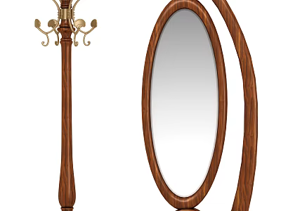 Elegant Oval Wooden Mirror With Classic Frame And Standing Base Design 3d model