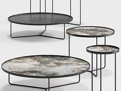 Modern Round Coffee Tables With Marble Tabletop And Black Metal Frame In Various Sizes 3d model
