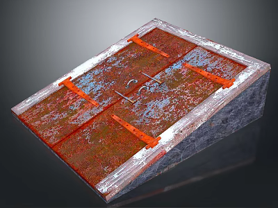 Industrial Metal Plate With Rusted Surface And Orange Straps On Dark Base 3d model