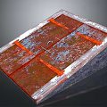 Industrial Metal Plate With Rusted Surface And Orange Straps On Dark Base