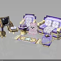 Pixel Style Furniture Set Including Sofa Chair Coffee Table Rug And Pink Bear Decor